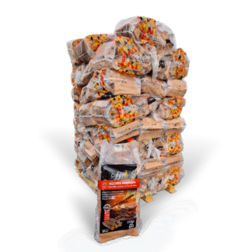 Sacs de Bûches Premium Crépito sur palette – spéciales cuisson feu de bois