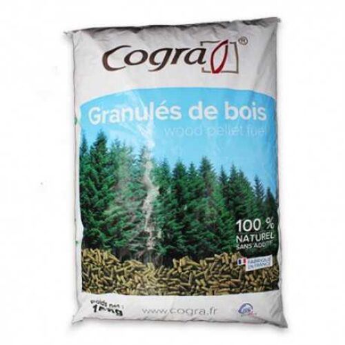 Palette de 70 Sacs COGRA de 15 kilos soit 1.050 Tonne de Granulés de Bois DIN